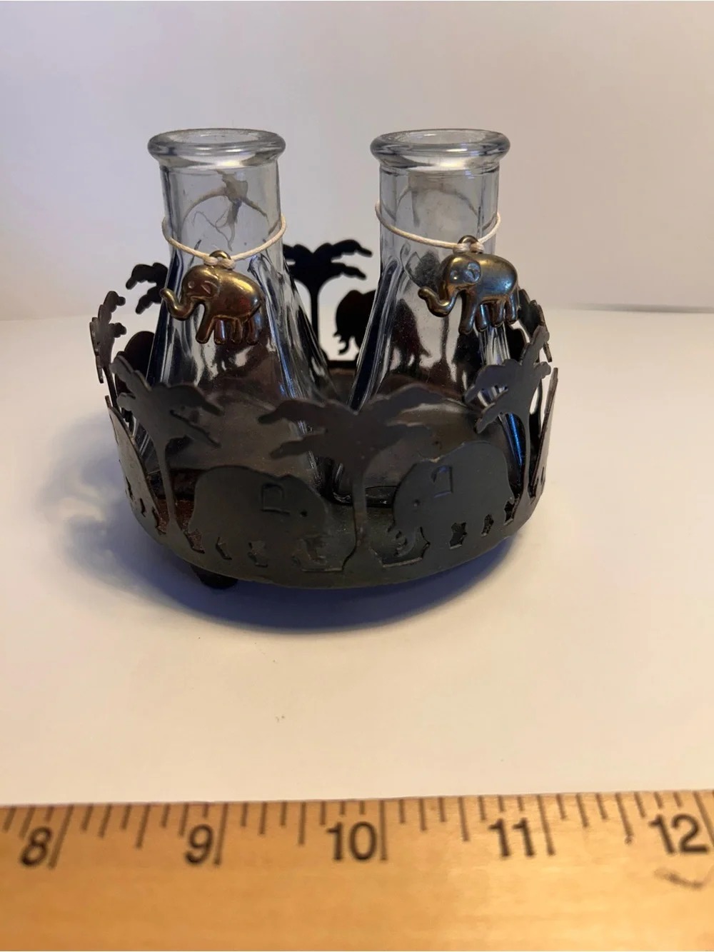 BrassElephant-Themed Glass curet/ diffuser Set with Metal Holder